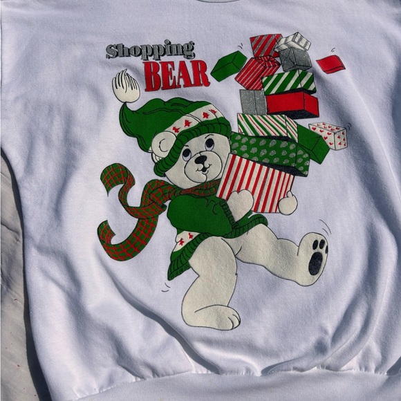 Vintage Christmas Shopping Teddy Bear Sweatshirt - Picture 2 of 6